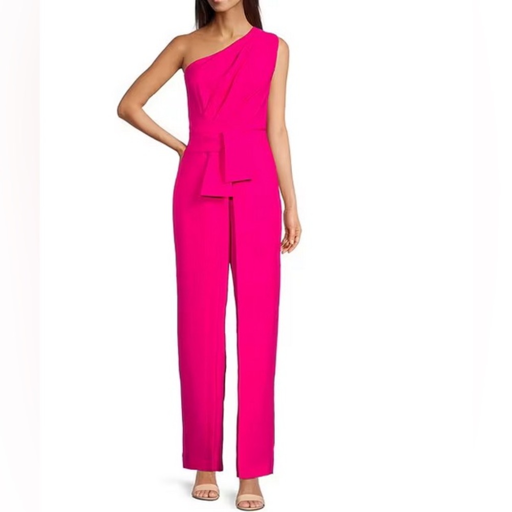 Alex Marie Aliza One‑Shoulder Crepe Jumpsuit – Size 14P Petite – Fuchsia Vibrant
